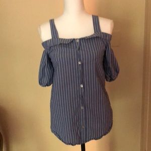 Cold Shoulder Blue Striped Summer Top